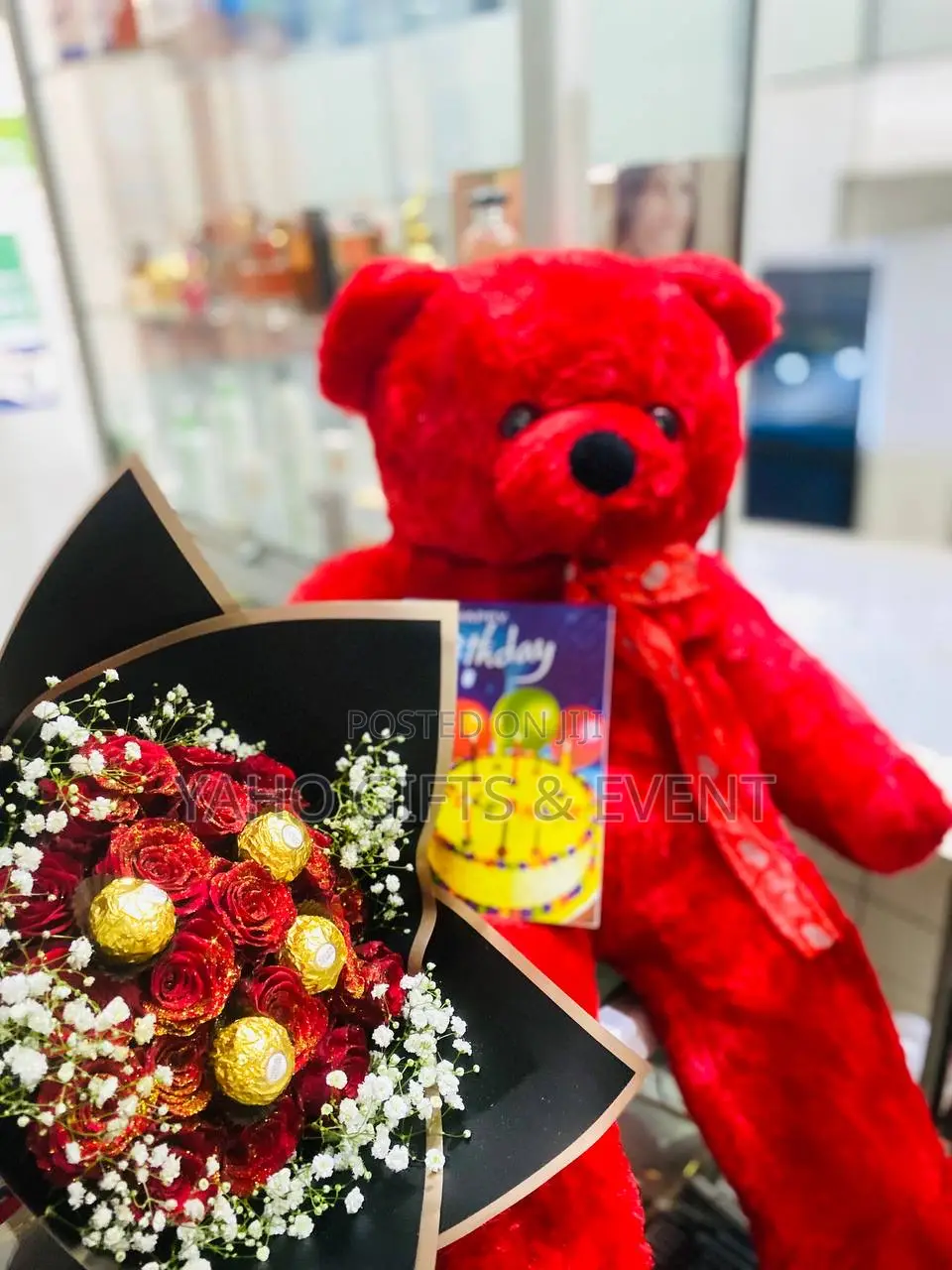 Bouquet With Red Teddy Bear Gift