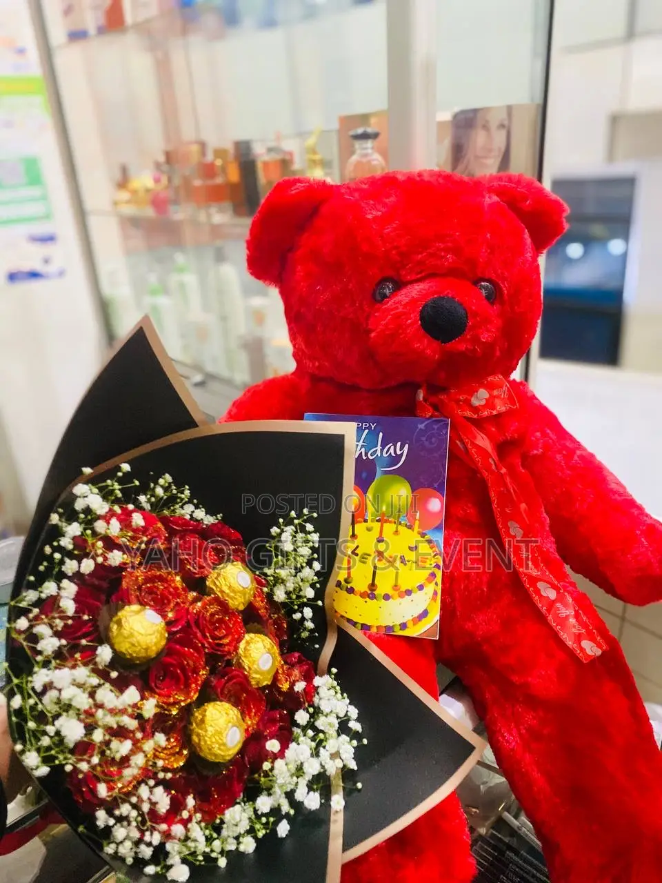 Bouquet With Red Teddy Bear Gift