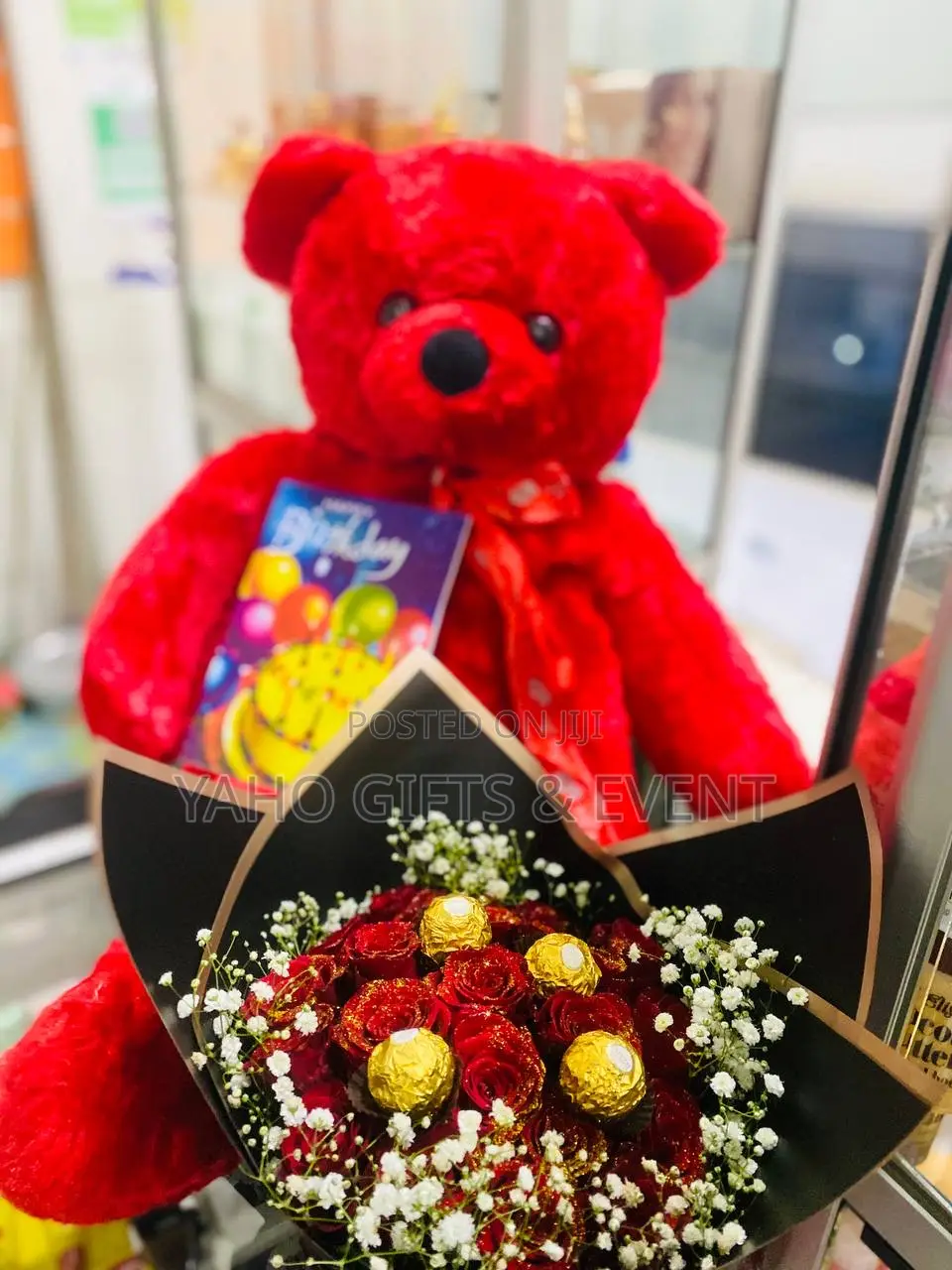 Bouquet With Red Teddy Bear Gift