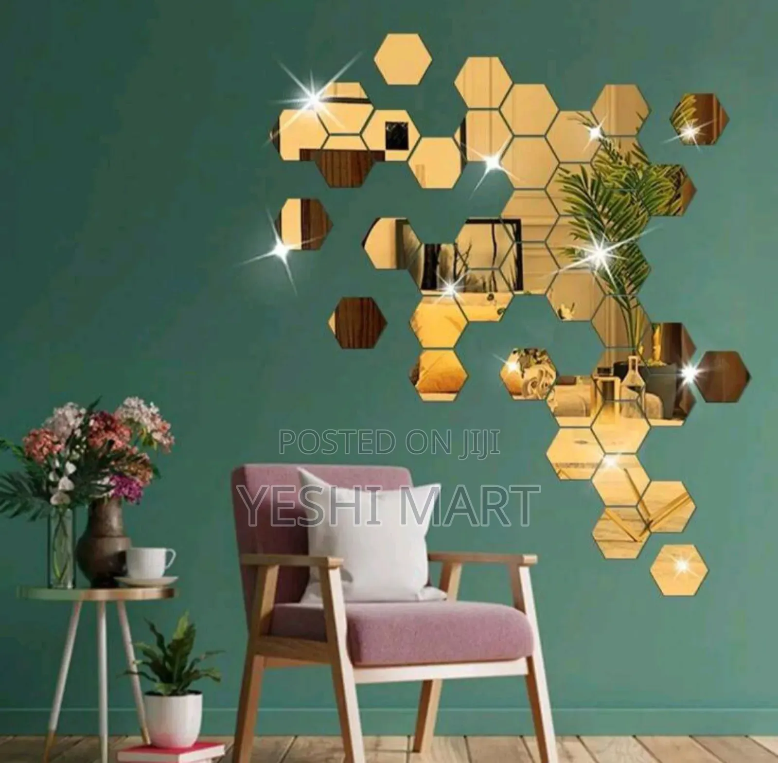 Hexagonal Mirror Wall Stickers, Self-Adhesive Removable Acrylic Home