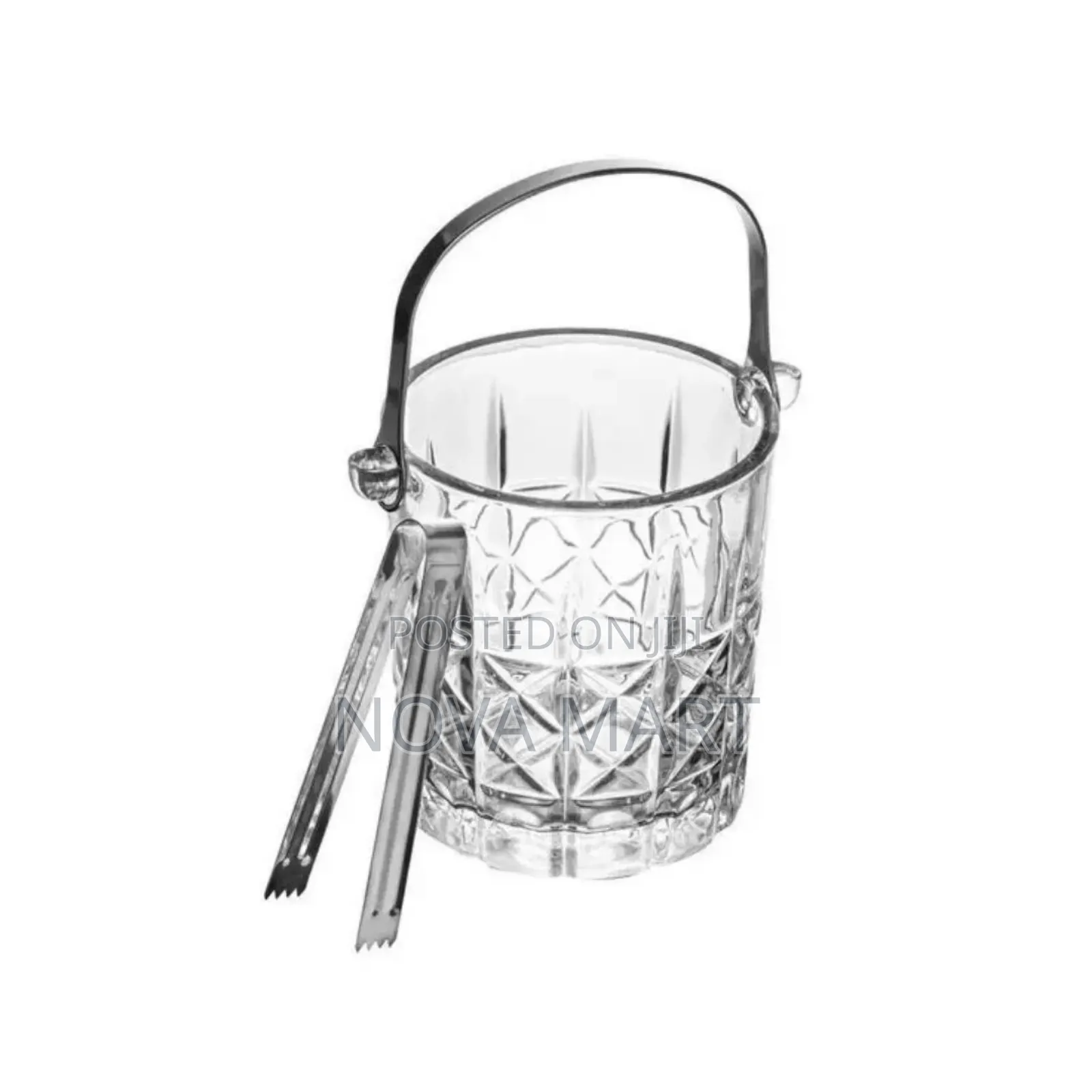 Glass Ice Bucket With Stainless Steel Handle