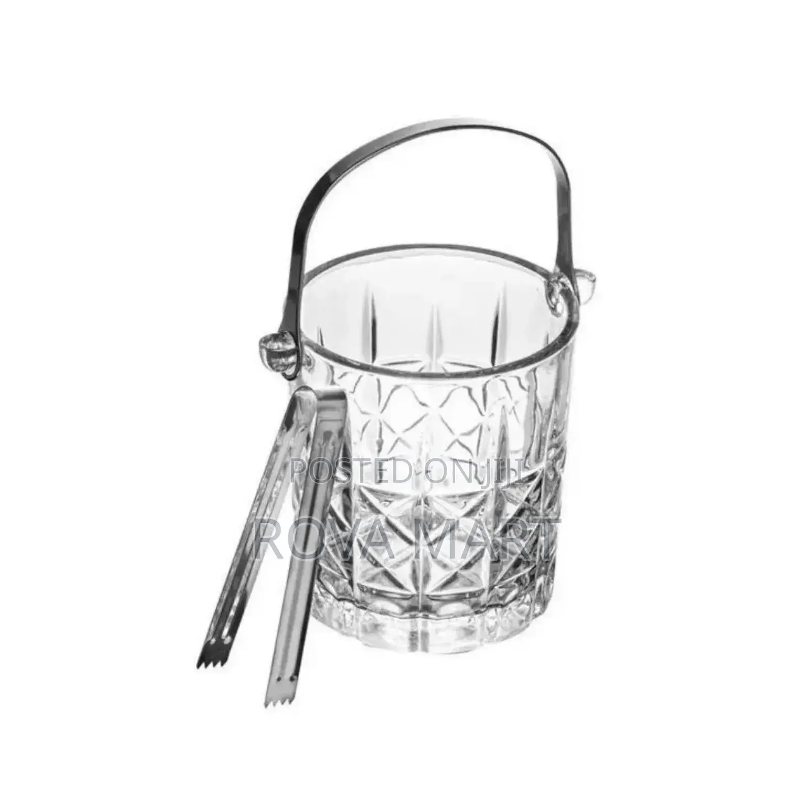 Glass Ice Bucket With Stainless Steel Handle