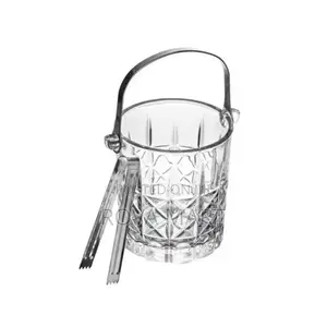 Glass Ice Bucket With Stainless Steel Handle
