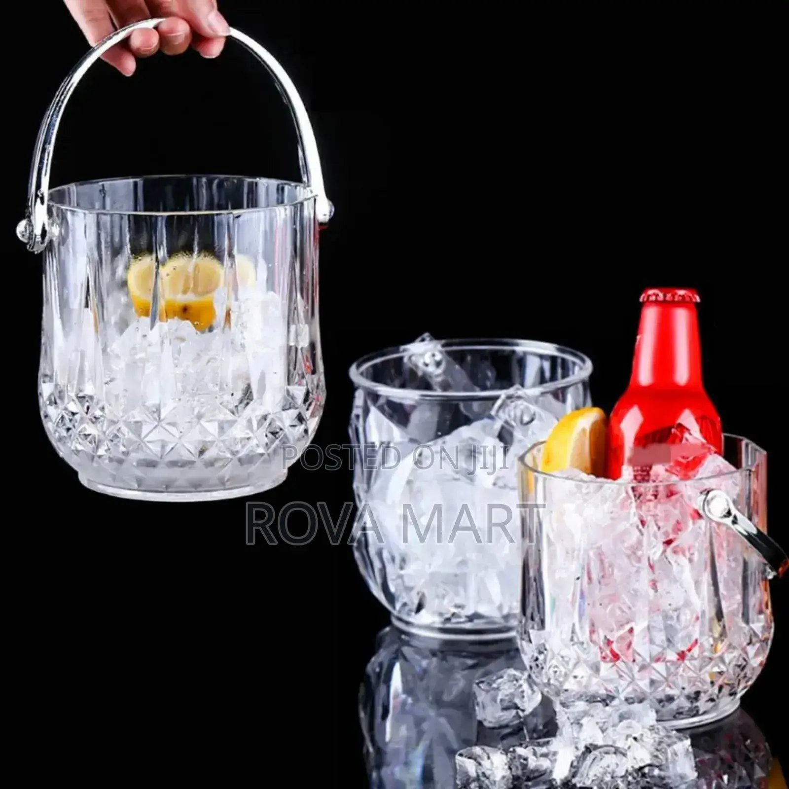 Glass Ice Bucket With Stainless Steel Handle