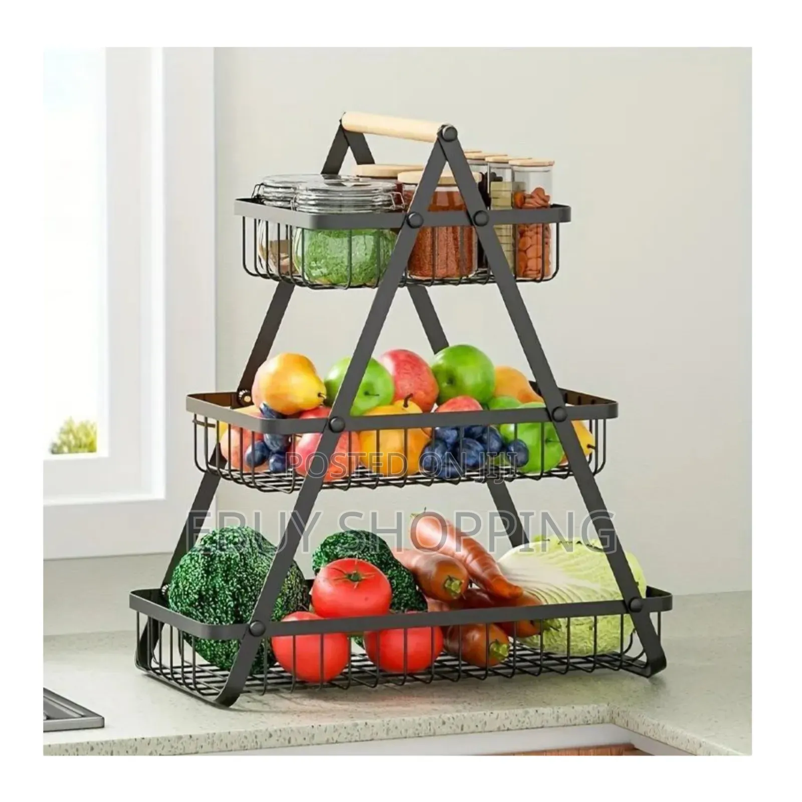 Elegant 3-Tier Black Gold Metal Fruit Basket Stand