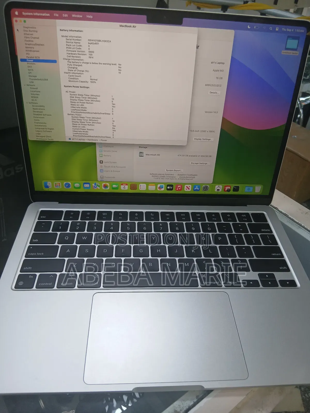 New Laptop Apple MacBook Air 2024 M3 13-Inch 16GB Apple M3 SSD 512GB