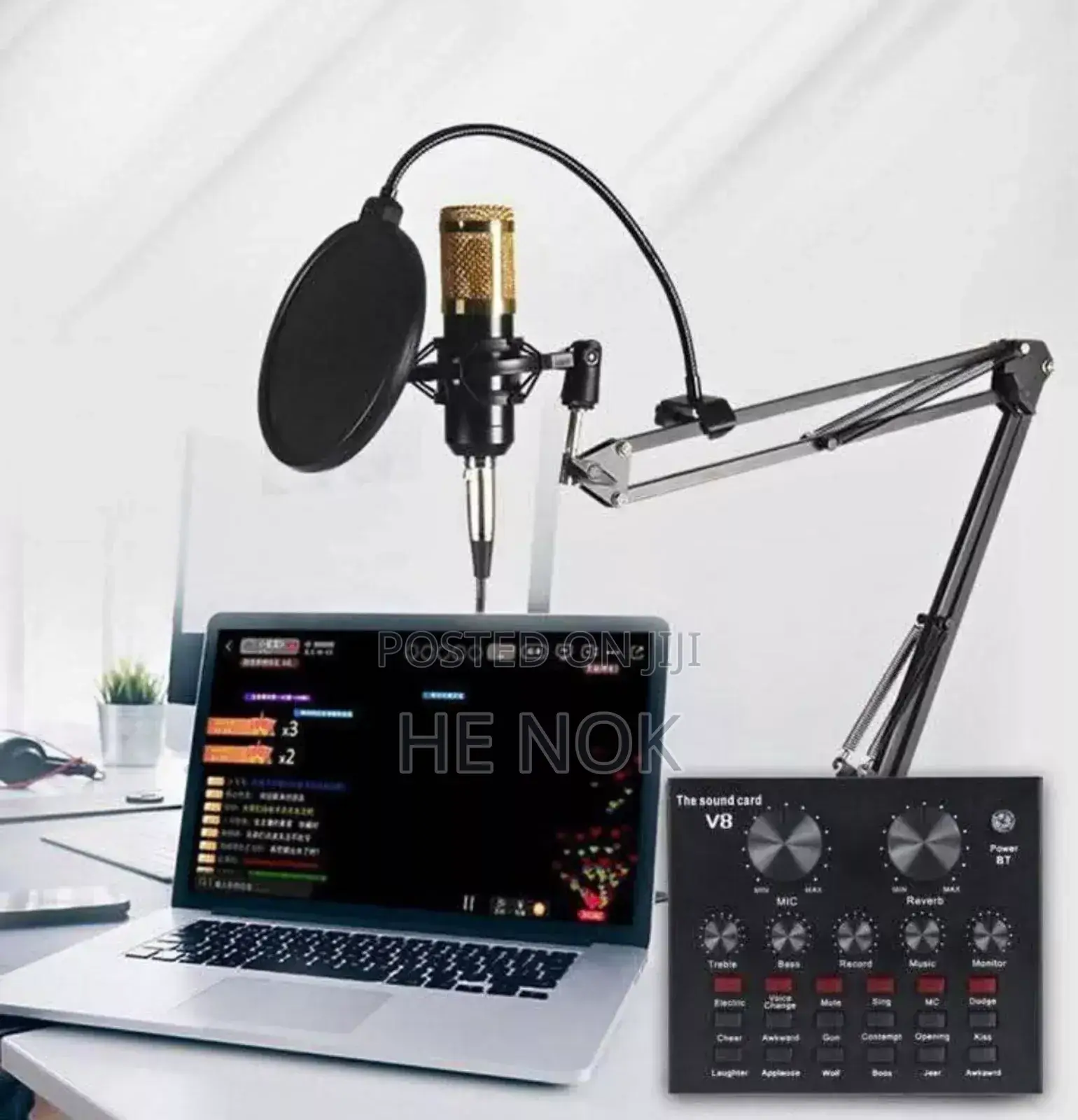 Condenser Microphone Bundle With V8 Sound Card
