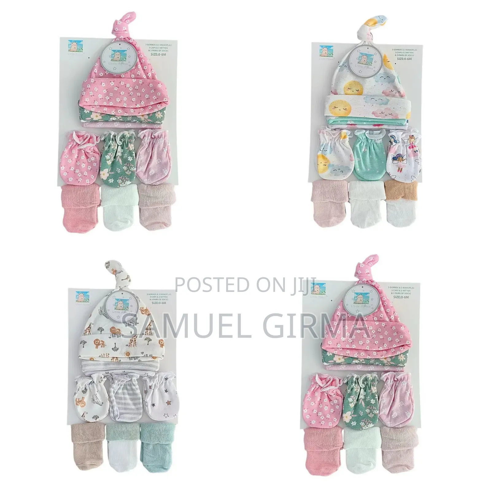 3ኮፍያ 3ካልሲ 3 ጓንት)
Size:0-6m