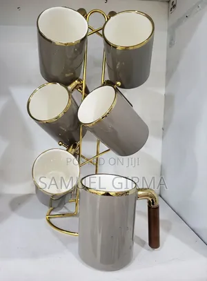 6set Ceramic Mugs With Golden Stand