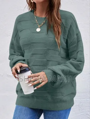 Calvaya Solid Color Crew Neck Long Sleeve Simple Pullover Sweater, Cas