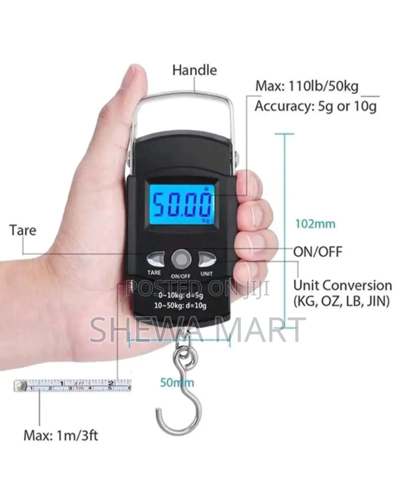 Electronic Portable Scale 10g-50kg Luggage Hanging Travel Scale With