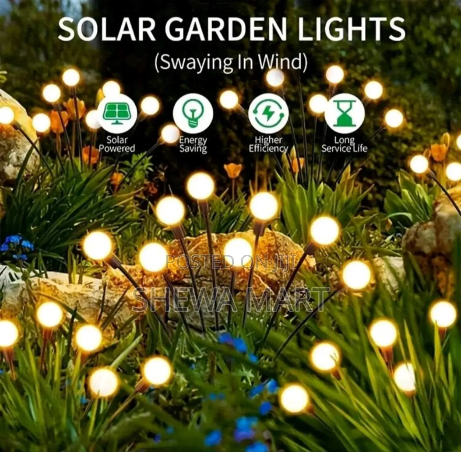 Solar Firefly Lights Led Flickering Fairy Lights, Warm White Glow