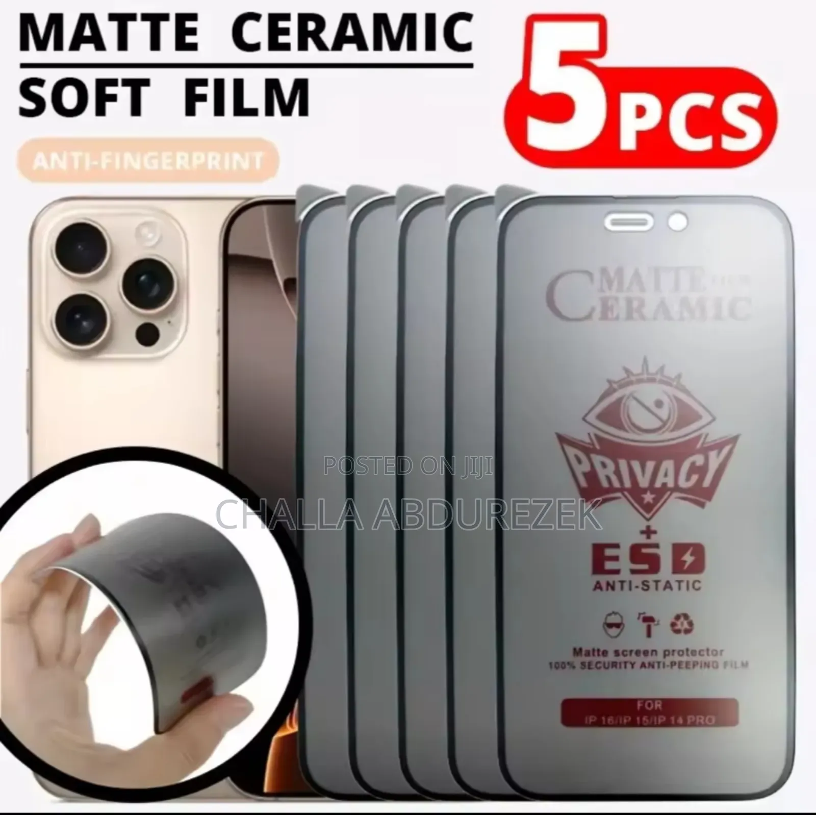 Matte Black Privacy Glass for iPhone 16 Pro