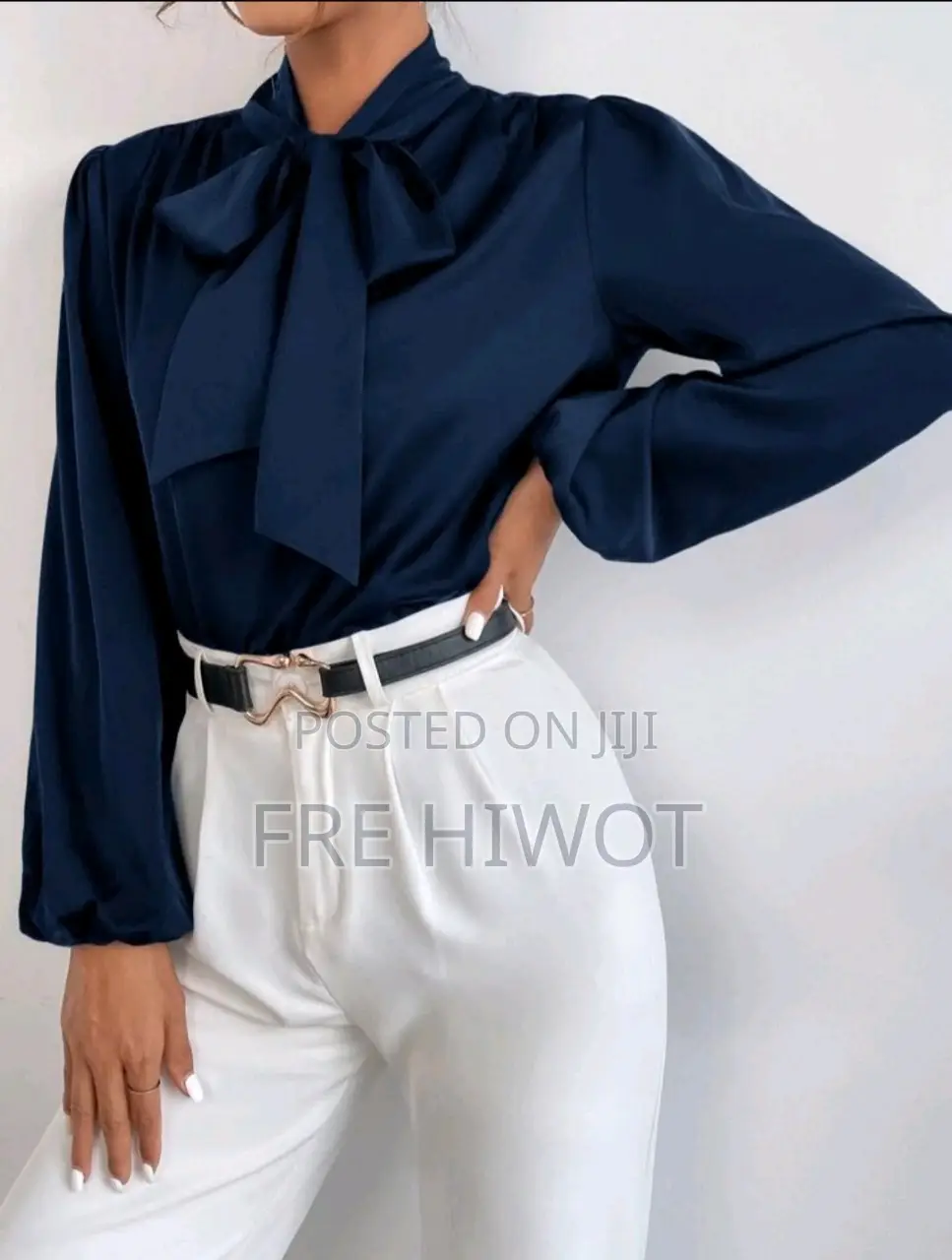 Satin Tie Neck Bishop Sleeve Blouse