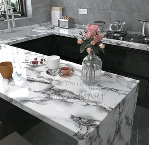 Photo - Marble Grain Glossy Contact Wallpaper, Ready-to-Use Self-Adhesive Oil