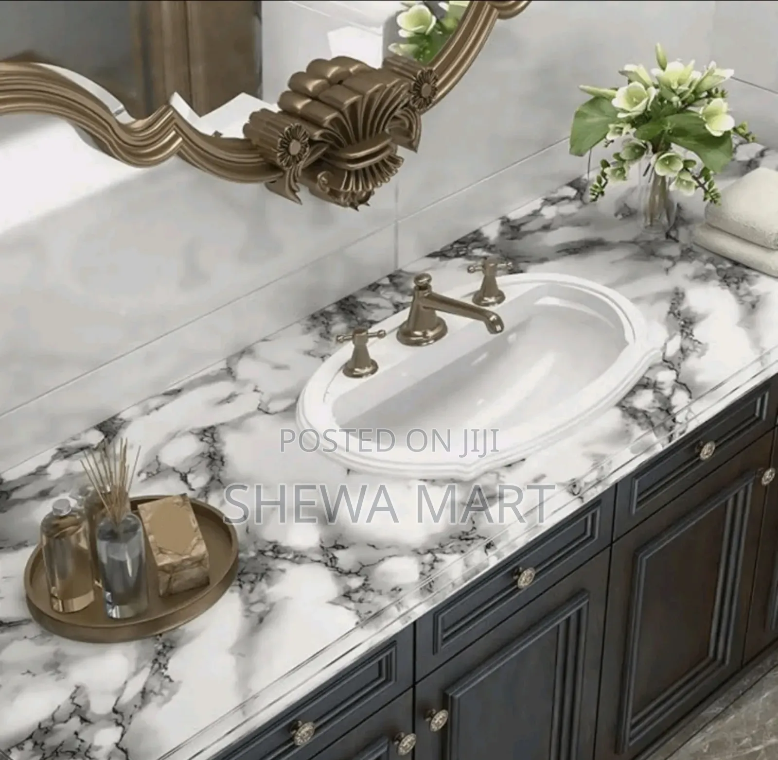 Marble Grain Glossy Contact Wallpaper, Ready-to-Use Self-Adhesive Oil