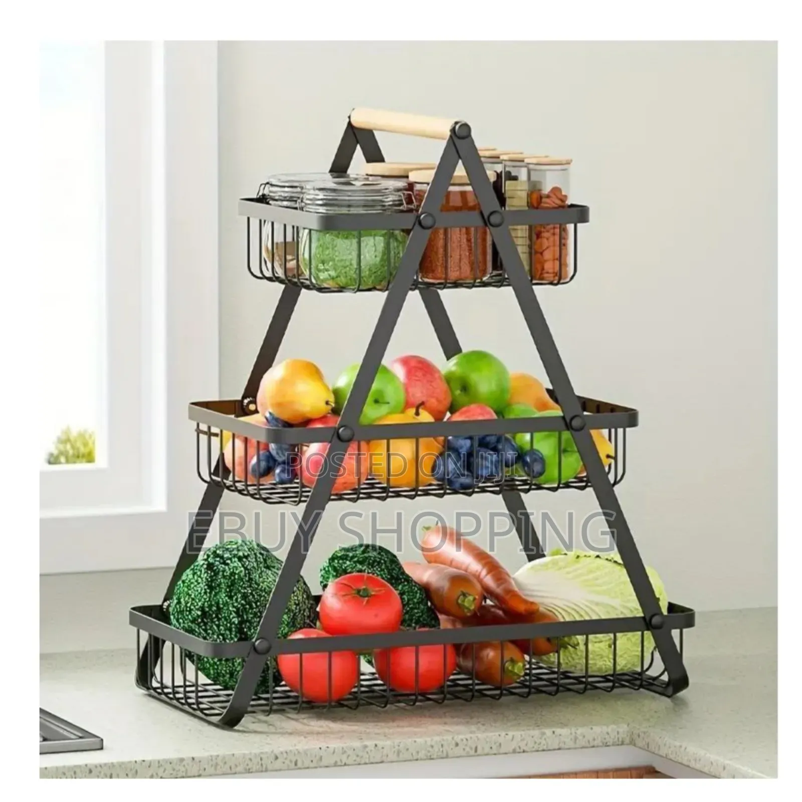 Stylish Tabletop Fruit Basket With Golden Accents