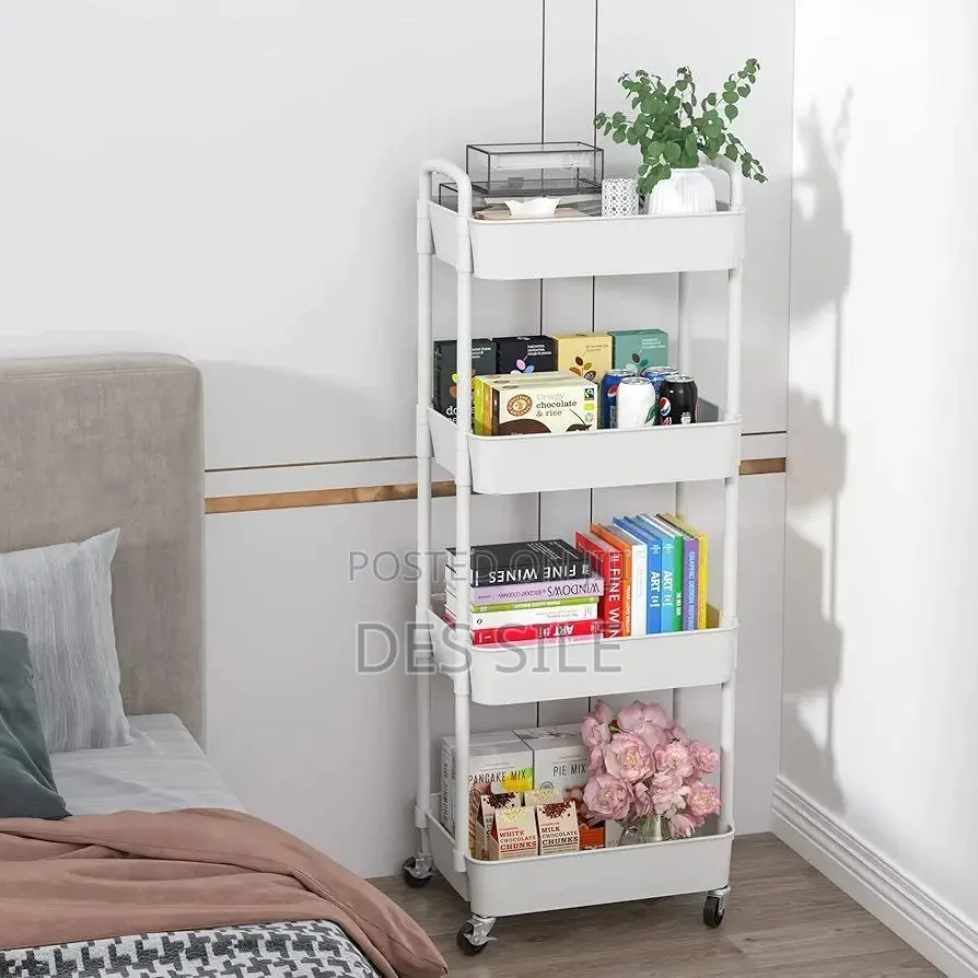 4-Wlayer Movable Kitchen Storage Rack/Shelf/ ባለ 4 ወለል ተንቀሳቃሽ እቃ ማስቀመጫ