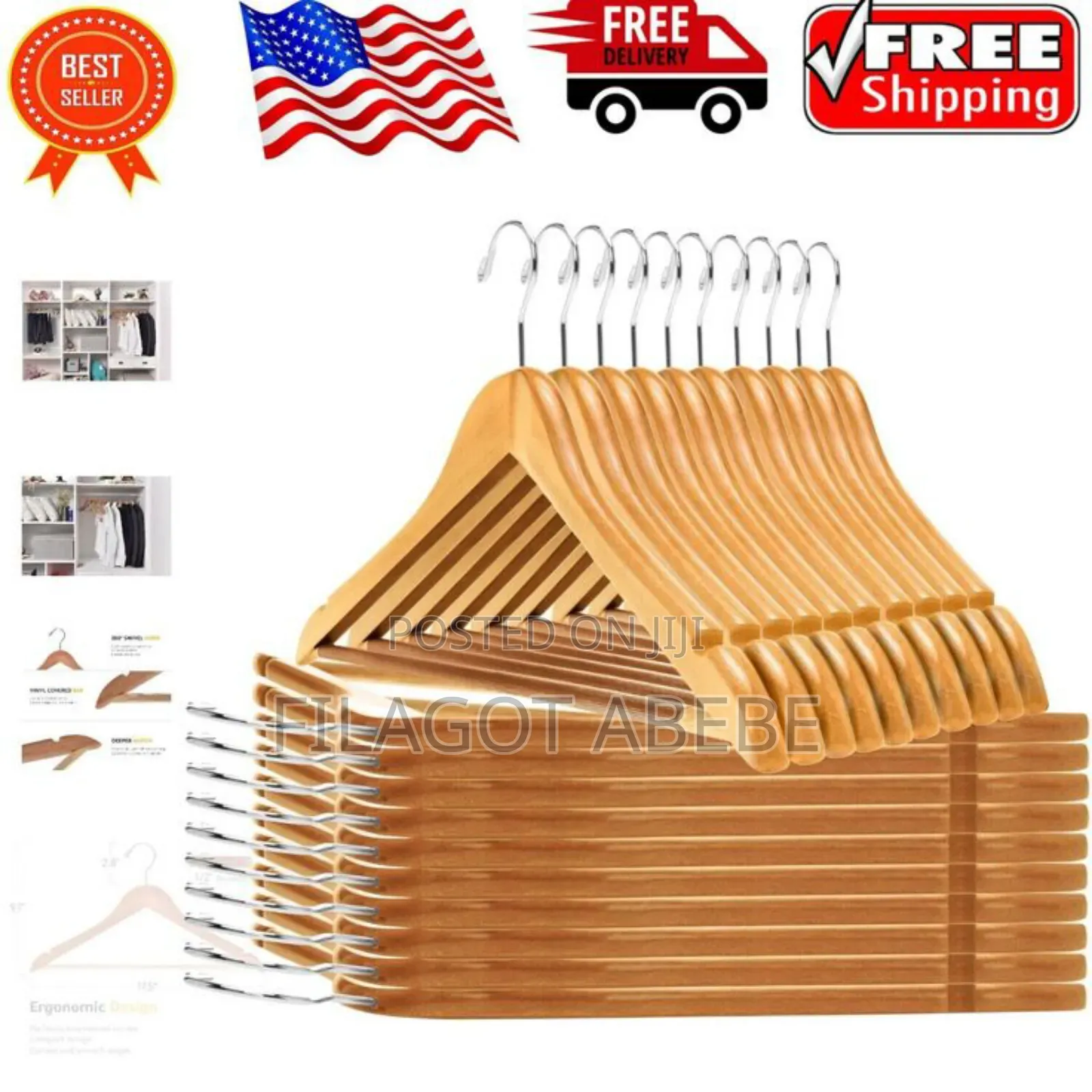 Usa Stock Wood Clothe Hangers