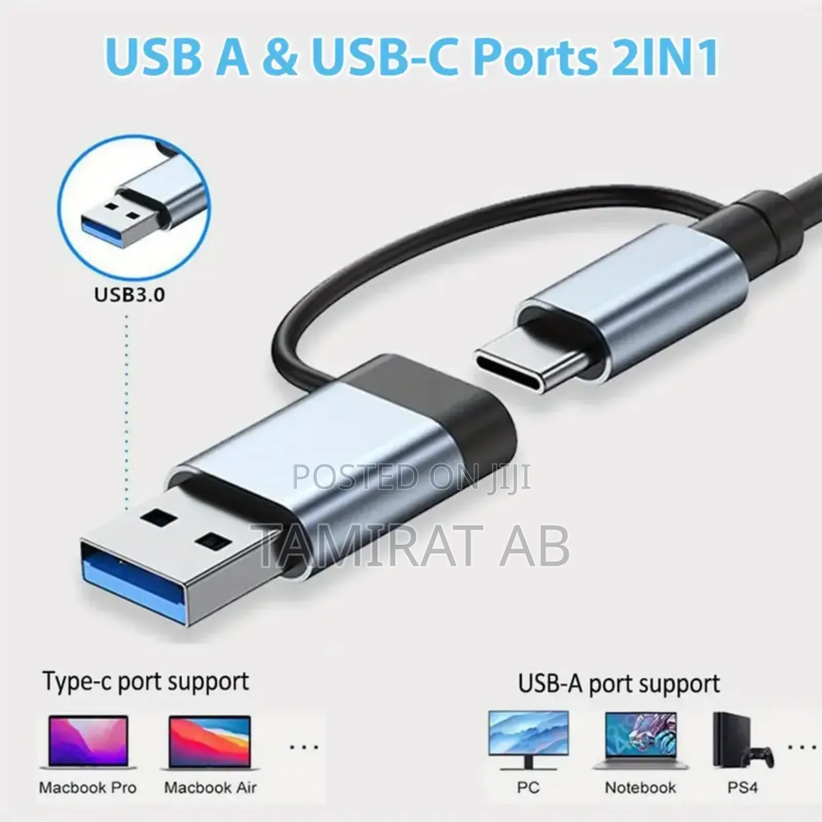 8-in-2 Usb + Type-C Hub With 3.5mm Audio Jack Adapter, Sd Card Reader