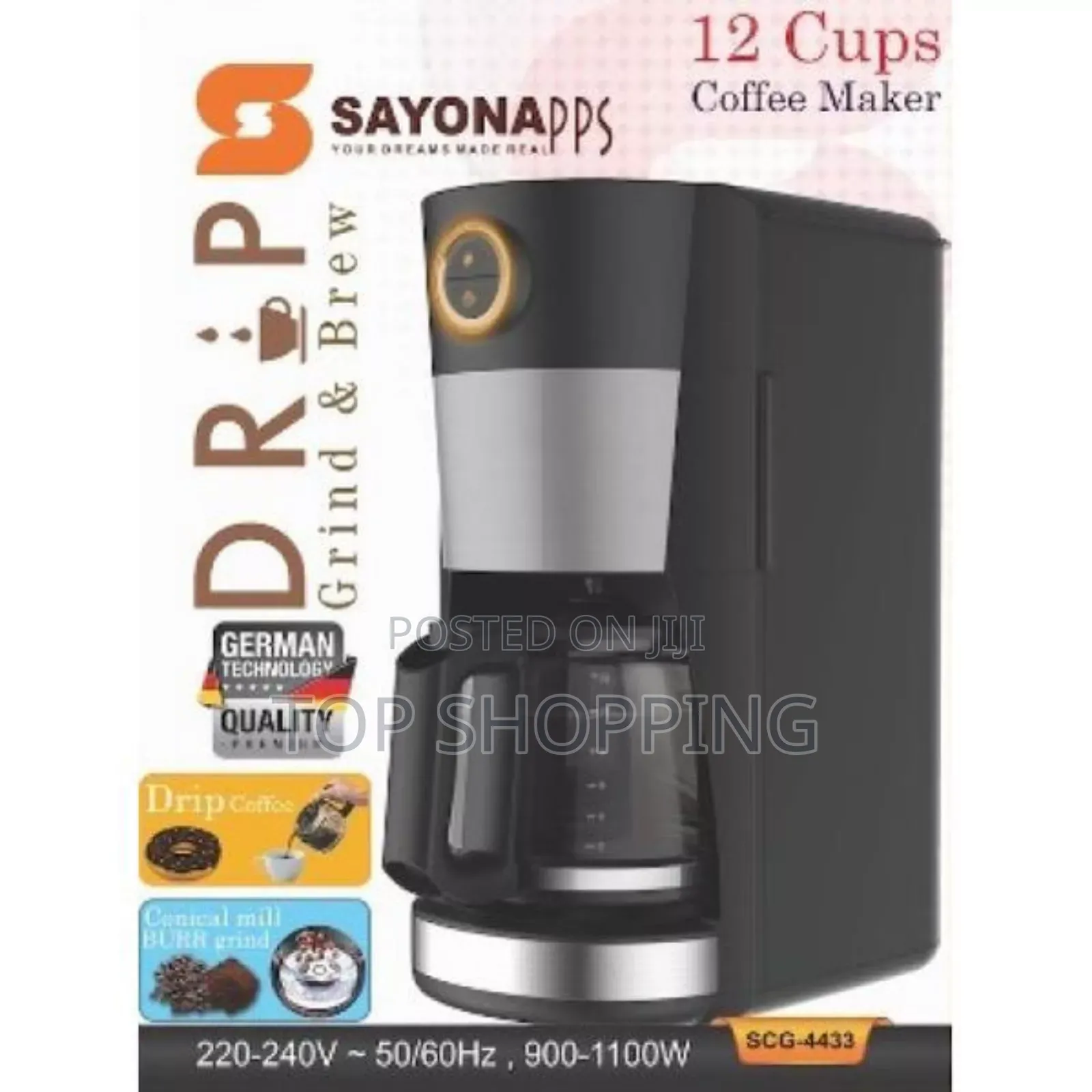 Sayonapps 12 Cups Coffee Maker and Drip Grind Brew