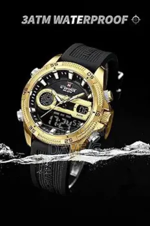 Naviforce Men Leather Steel Band Military Led Digital Quartz Alarm