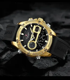 Naviforce Men Leather Steel Band Military Led Digital Quartz Alarm