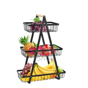 Elegant Black and Gold Kitchen Fruit Display Rack - 3 Tier