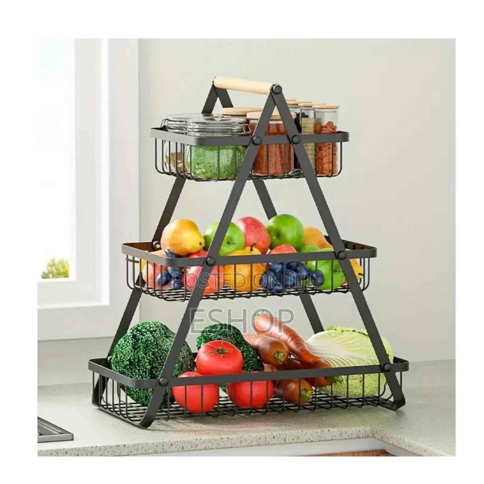Modern Multi-Level Hanging Fruit Basket With Sturdy Iron Frame