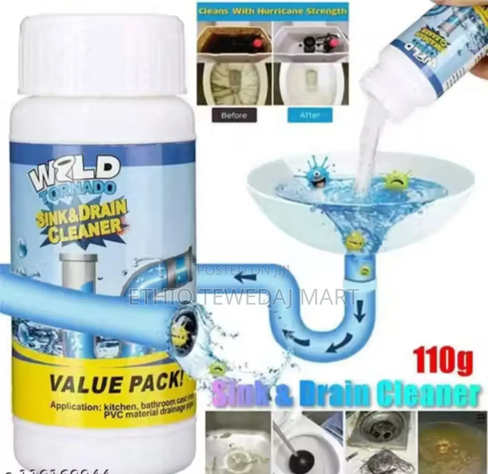 Wild Powerful Drain Blockage,Sink Toilet Blockage Cleaner Powder