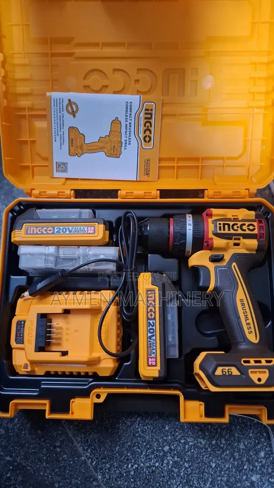 Ingco 20v 66nm Compact Brushless Impact Drill ቻርጀር ድሪል