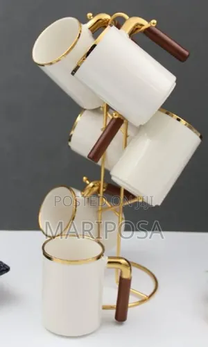 6 Set Ceramic Mug With Golden Stand