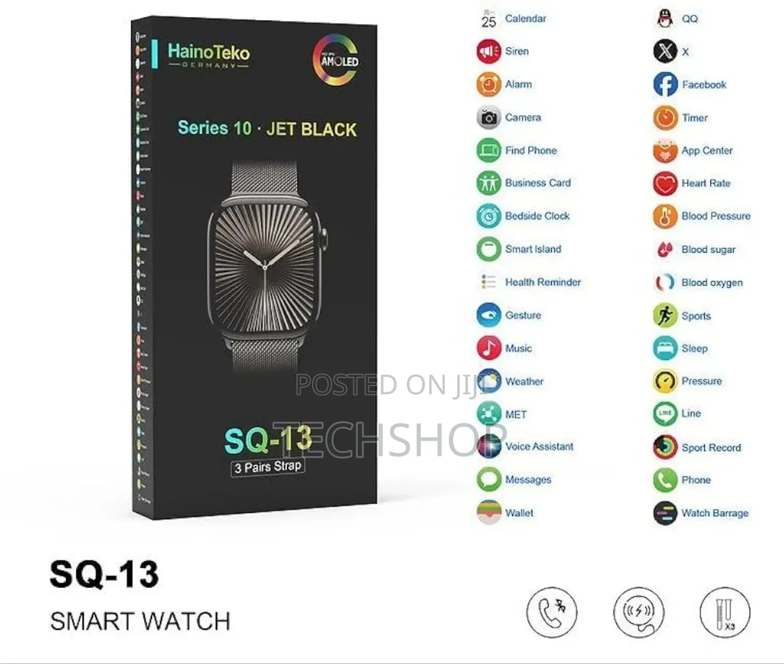 Hanio Teko Jet Black Sq13 Smart Watch