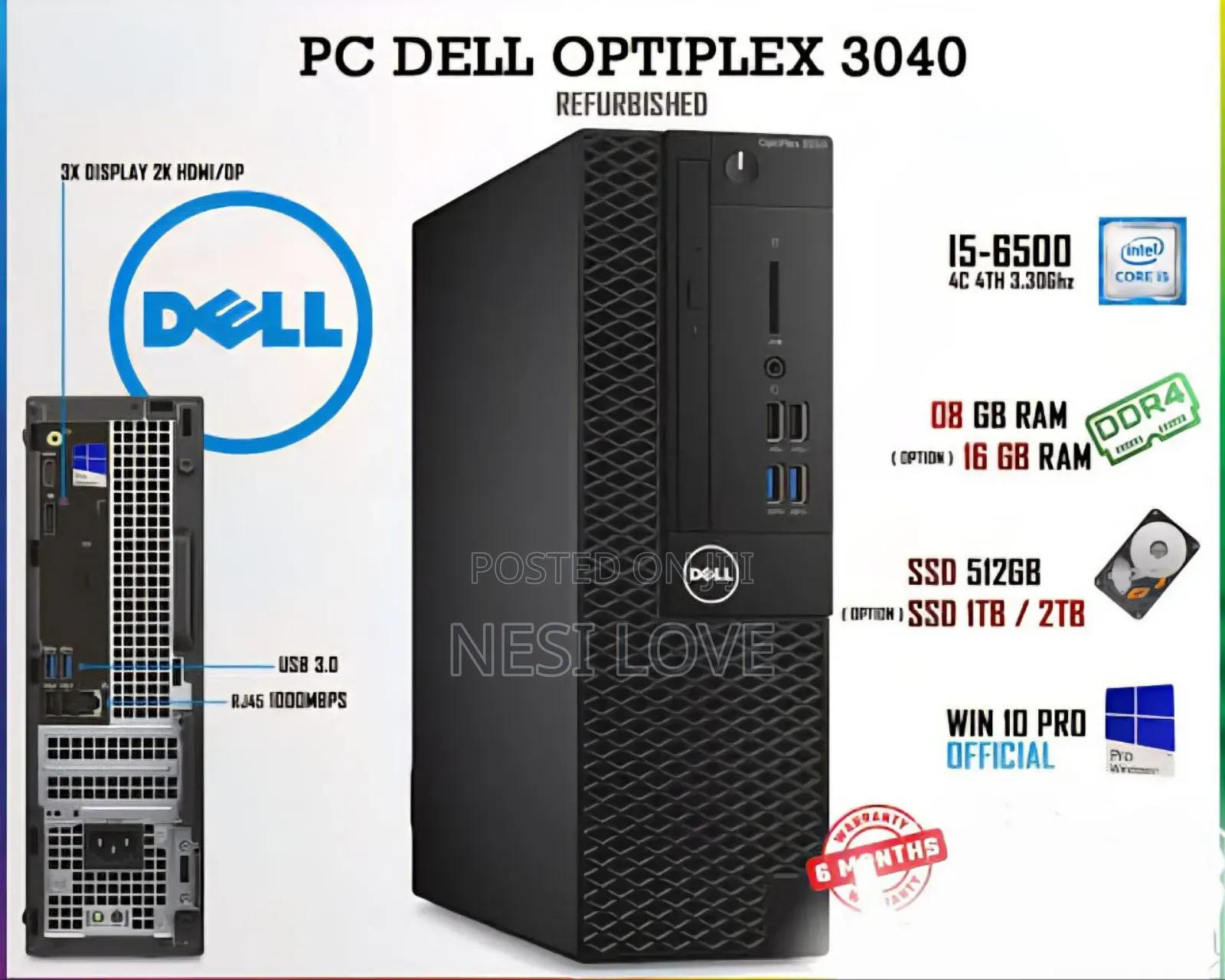 New Desktop Computer Dell Optiplex 3040 8GB Intel Core I5 HDD 500GB