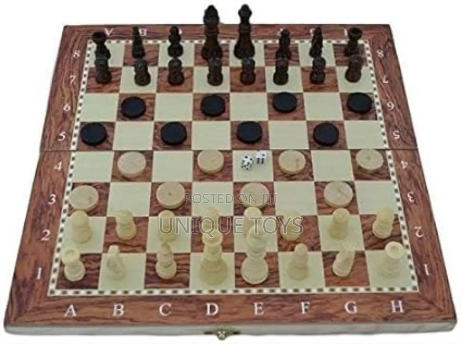 3-in-1 Classy Wooden Chess, Checkers Backgammon Board Game Set