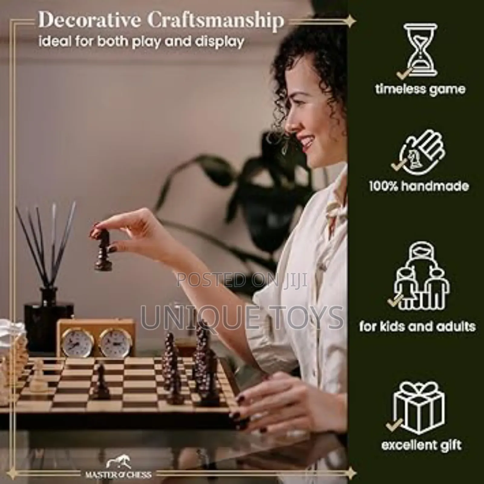 3-in-1 Classy Wooden Chess, Checkers Backgammon Board Game Set