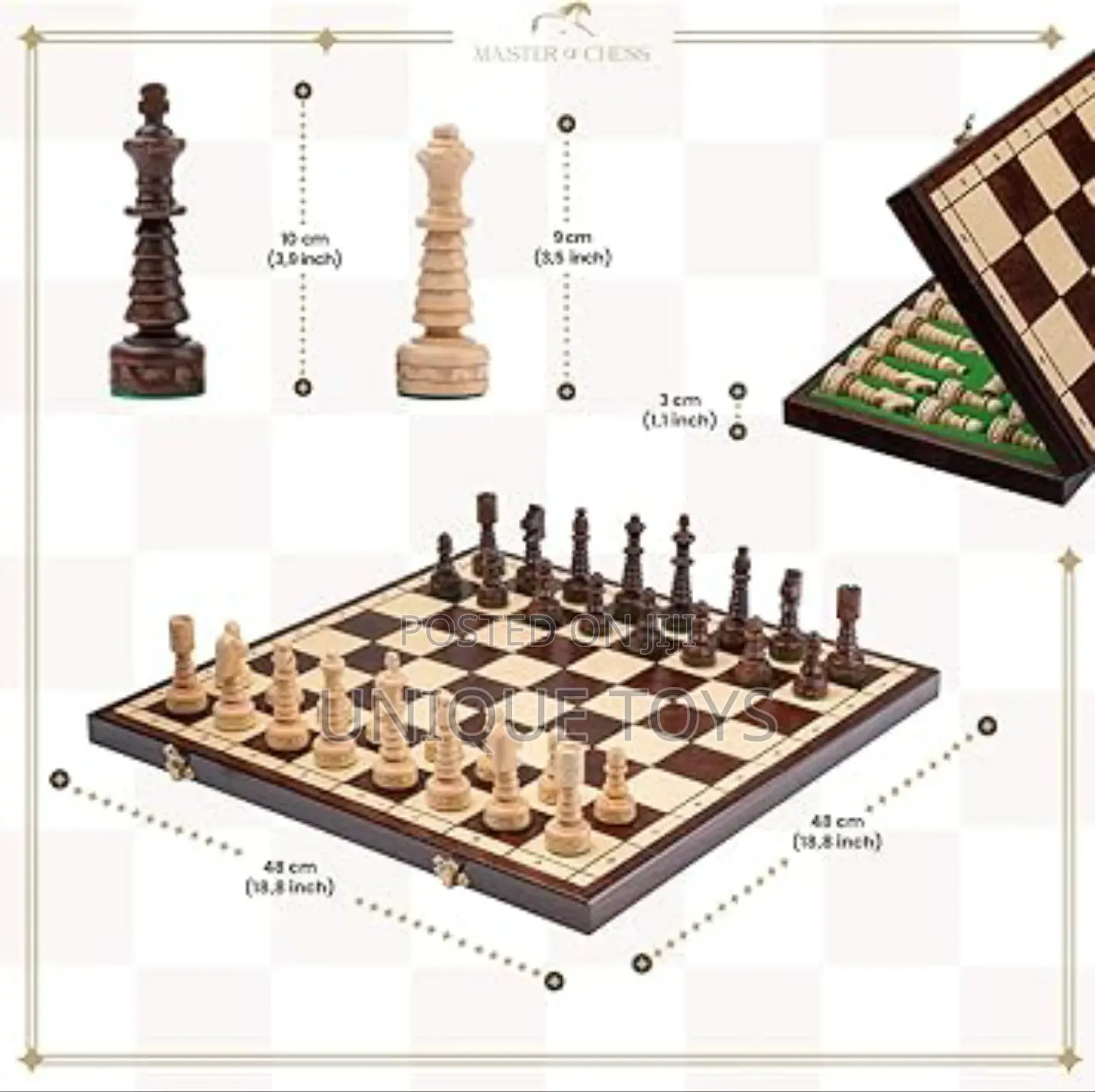 3-in-1 Classy Wooden Chess, Checkers Backgammon Board Game Set