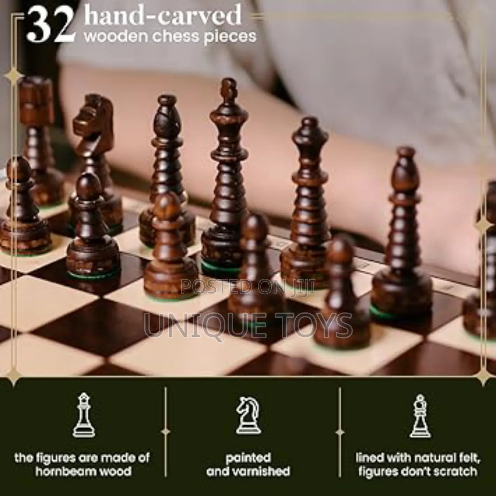 3-in-1 Classy Wooden Chess, Checkers Backgammon Board Game Set