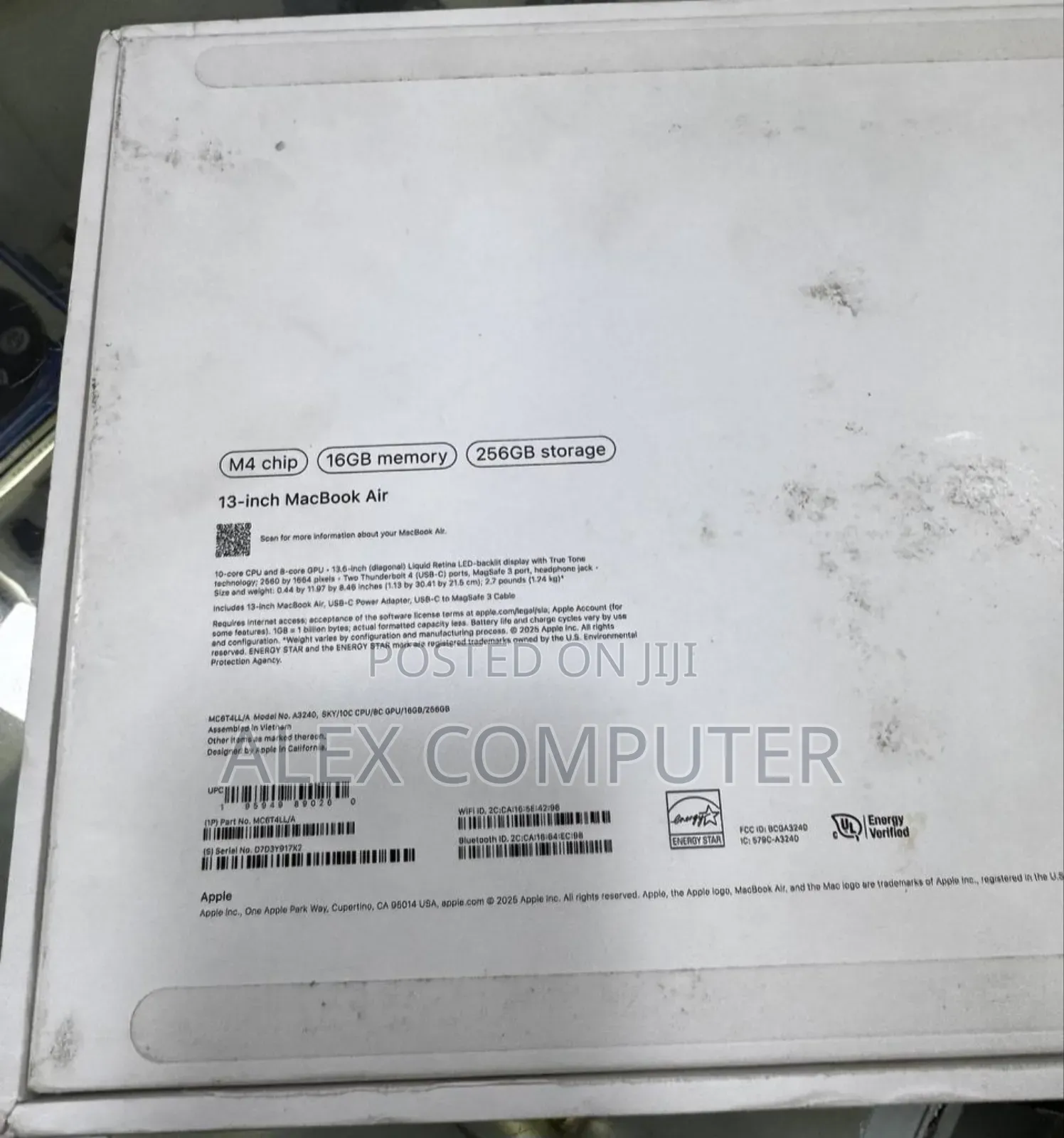 New Laptop Apple MacBook Air 2025 M4 13-Inch 16GB Apple M4 SSD 256GB