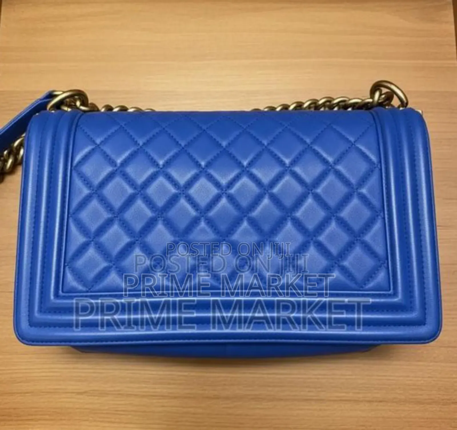 Chanel Blue Lambskin Double Chain Leather Medium Shoulder Bag