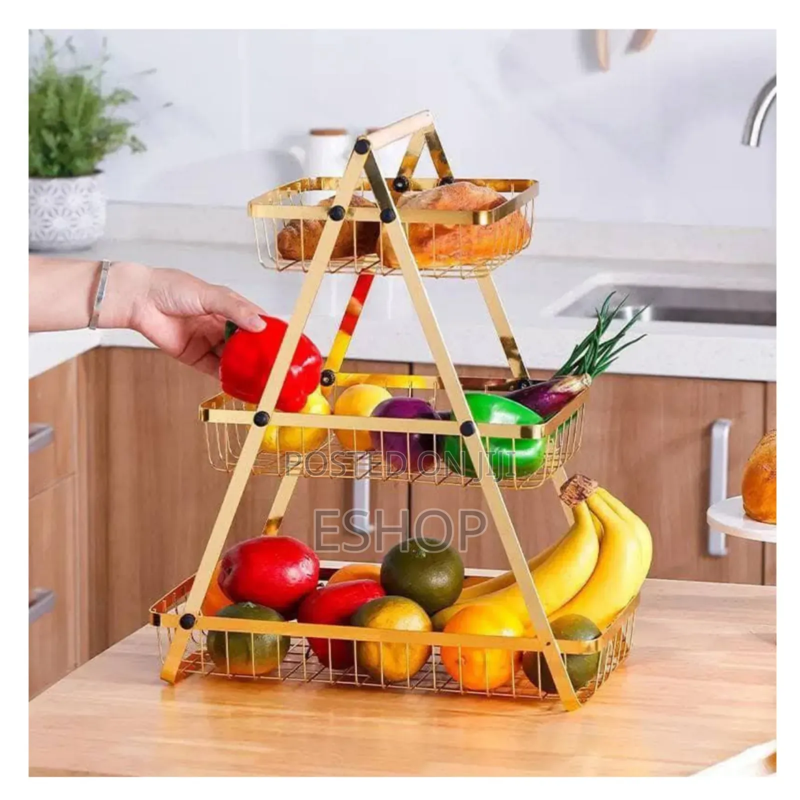 Countertop Fruit Veggie Organizer Basket With Gold Accents