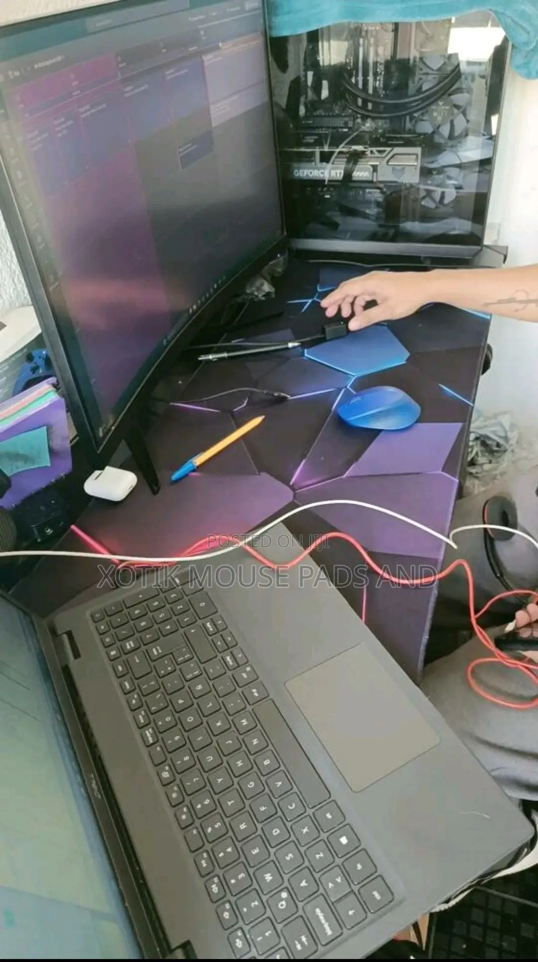 3d Lined Geometric Pattern Large Gaming Mouse Pad - Desk Mat