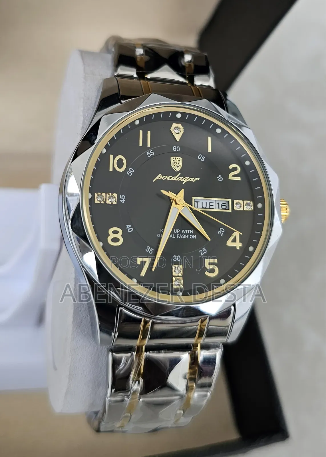 Poedagar Silver by Black Luxury Watch for Men Waterproof