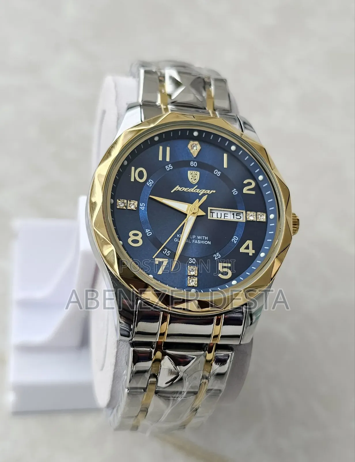 Poedagar Mens Watch Poedagar Golden Strip Blue