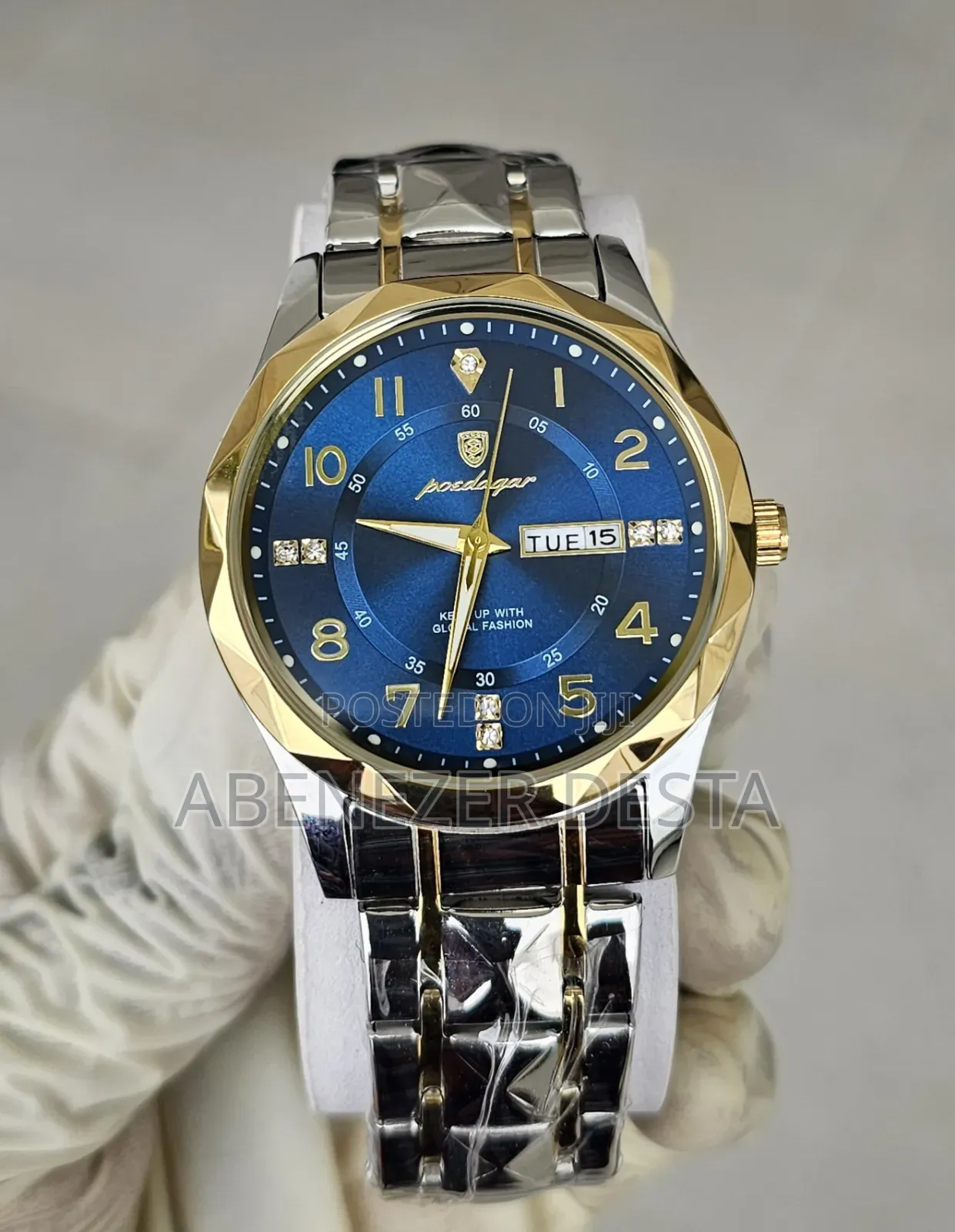 Poedagar Mens Watch Poedagar Golden Strip Blue