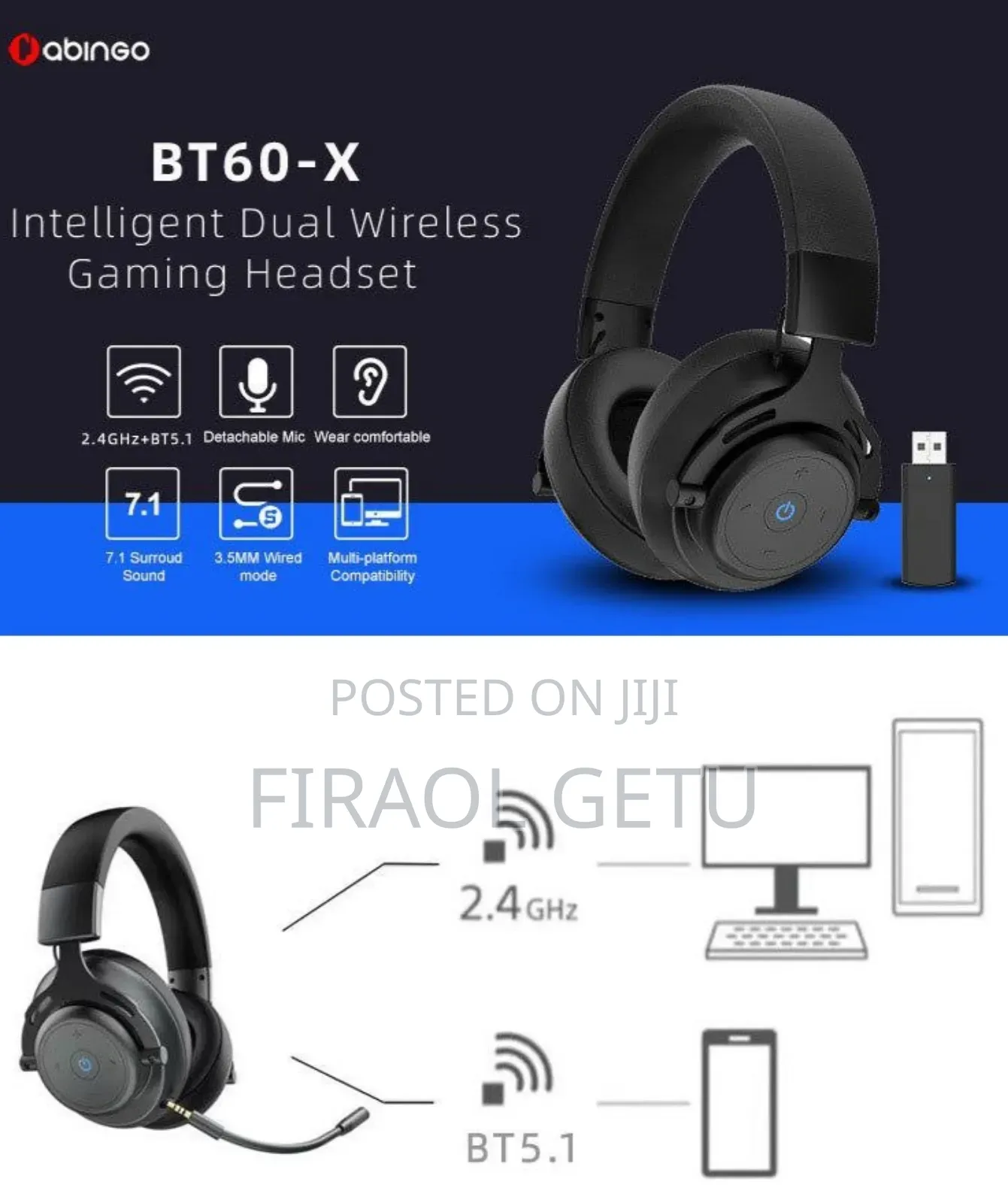 Abingo Bt60-X Wireless Gaming Headse