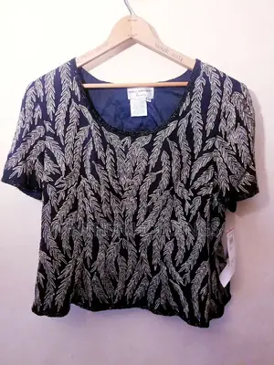 Photo - Papell Boutique Womens Top 2x Evening Metallic Embroidered Silk Top