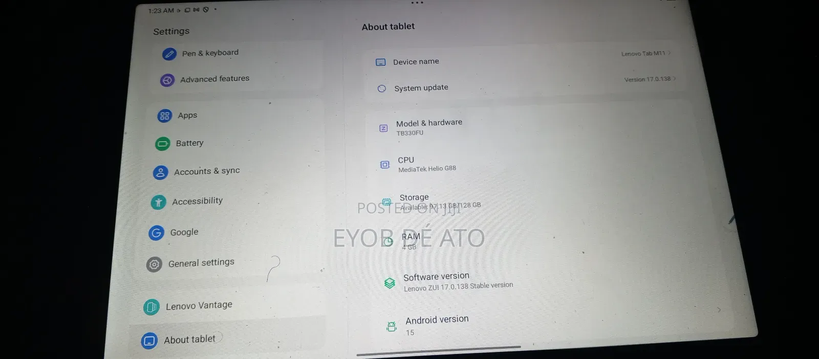 New Lenovo Tab M11 128 GB Gray