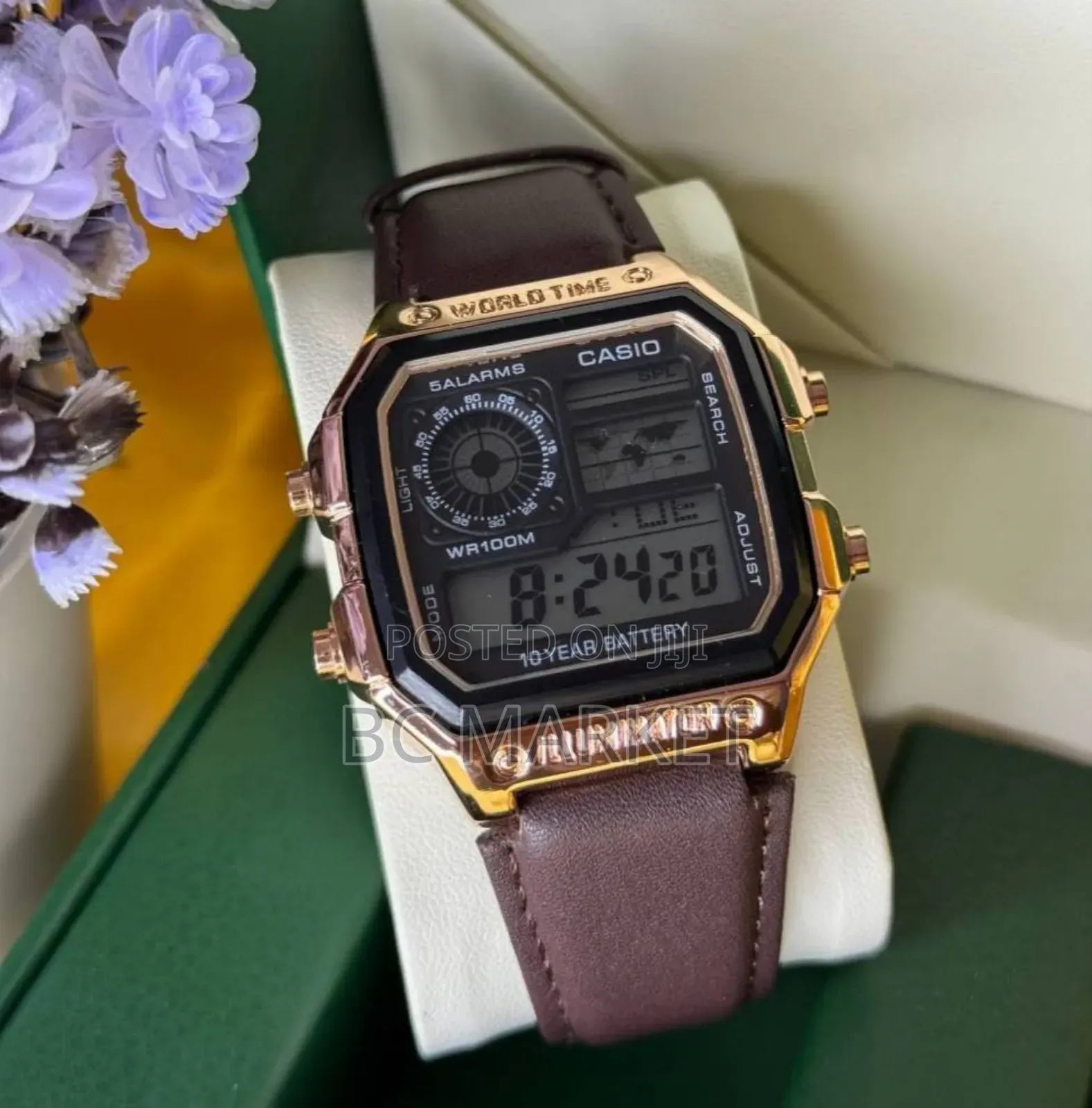 Casio Leather Strap Watch With Color Options
