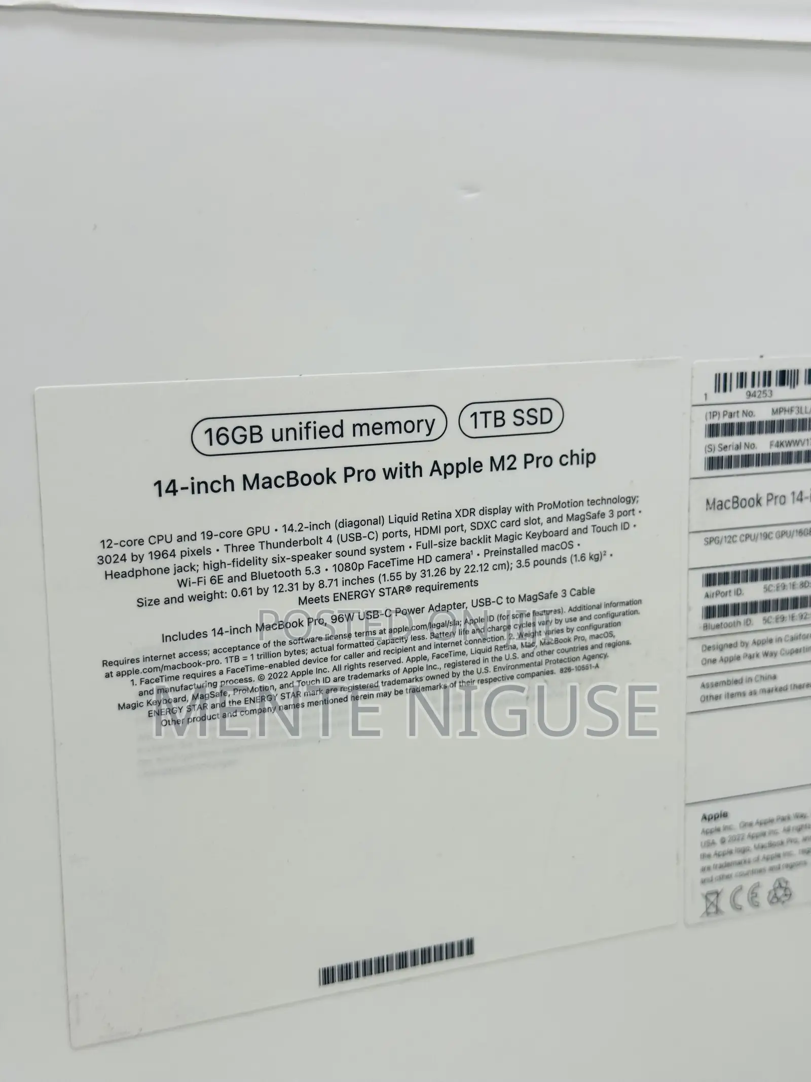 New Laptop Apple MacBook Pro 2023 M2 Pro 14-Inch 16GB Apple M2 SSD 1T